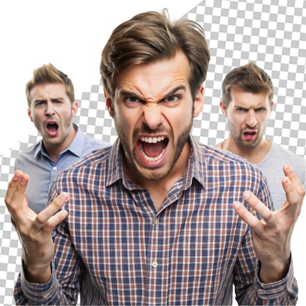 PSD angry grumpy people about to have nervous breakdown isolated on transparent background