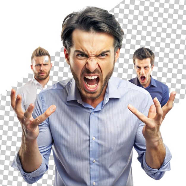 PSD angry grumpy people about to have nervous breakdown isolated on transparent background