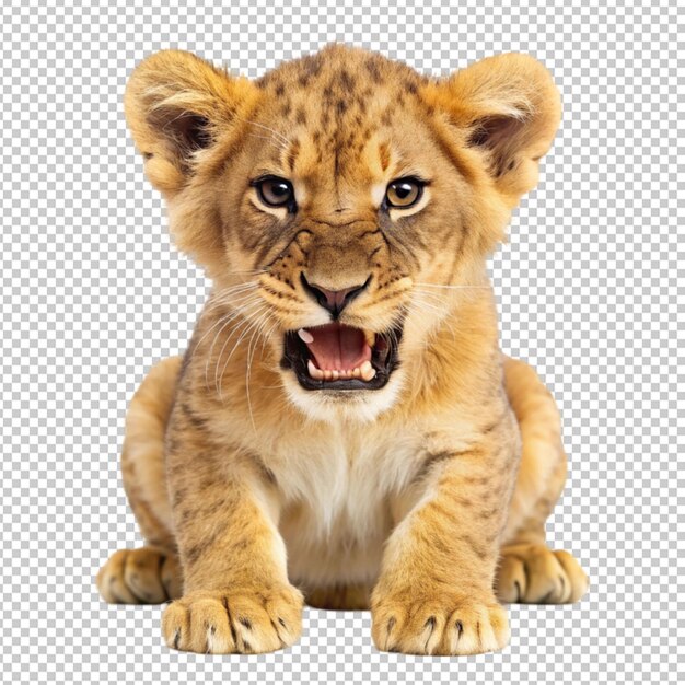 PSD angry lion cub isolated on transparent background