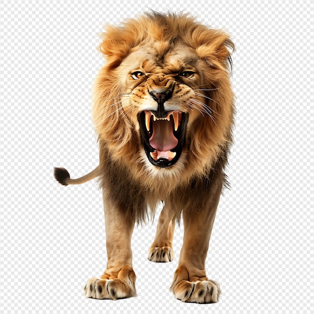 Angry lion on isolated transparent background