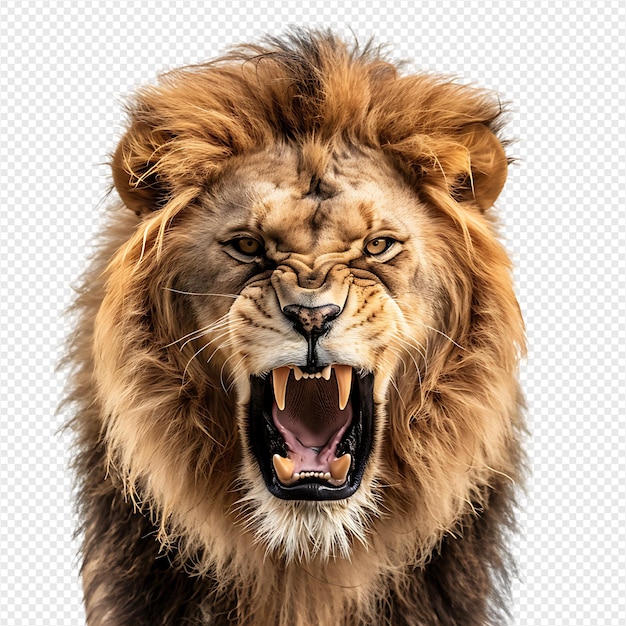 Angry lion on isolated transparent background