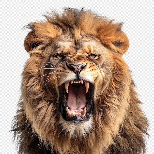 PSD angry lion on isolated transparent background