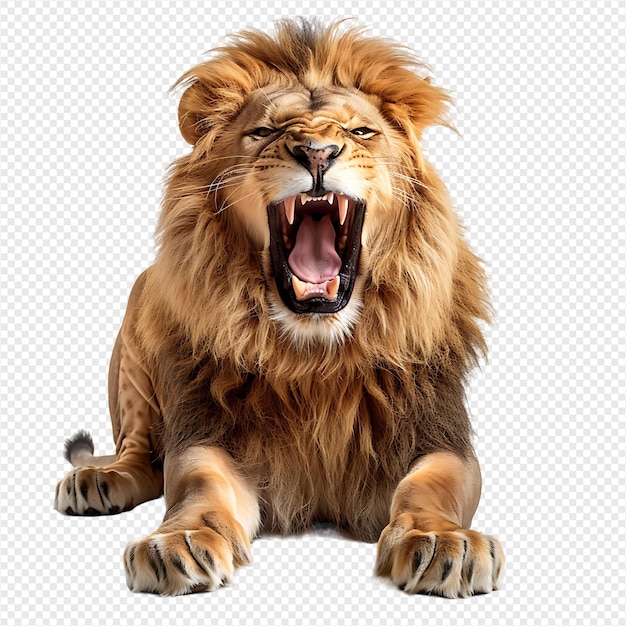 PSD angry lion on isolated transparent background