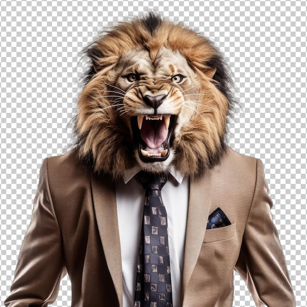 Angry Lion Wearing Business Attire Isolated on Transparent Background