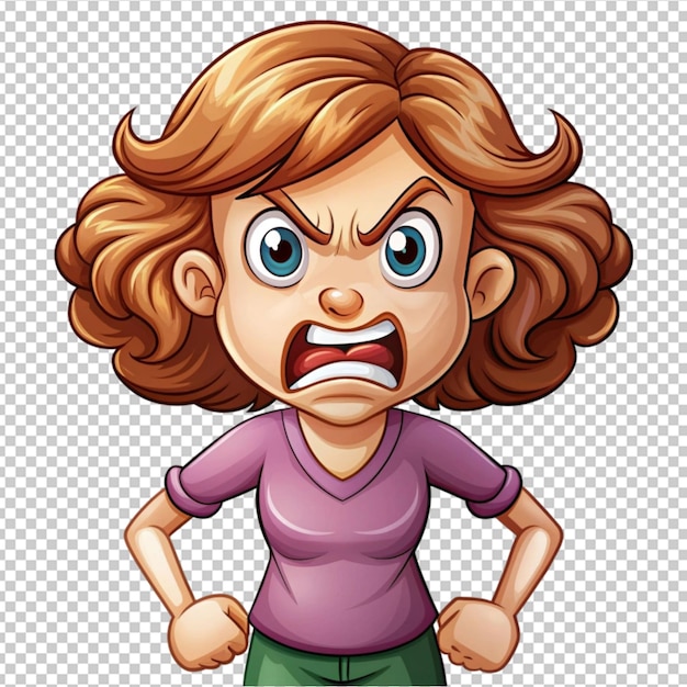 angry woman cartoon character vector on transparent background