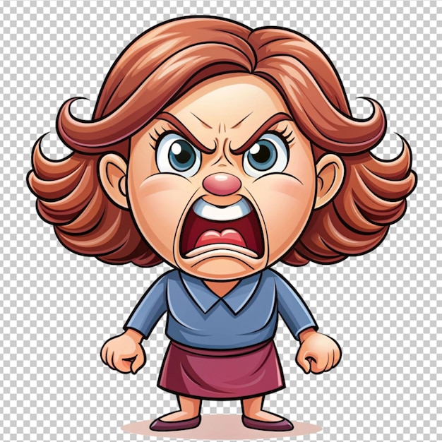 PSD angry woman cartoon character vector on transparent background