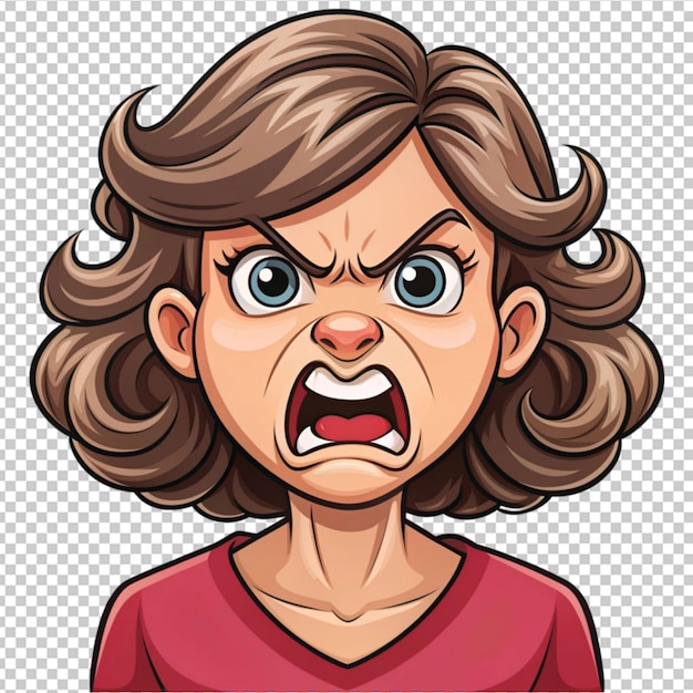 PSD angry woman cartoon character vector on transparent background