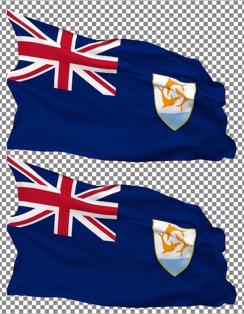 Anguilla Flag Waves Isolated in Plain and Bump Texture with Transparent Background 3D Rendering