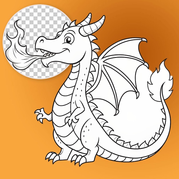 PSD animal doodle outline for dragon blowing fire