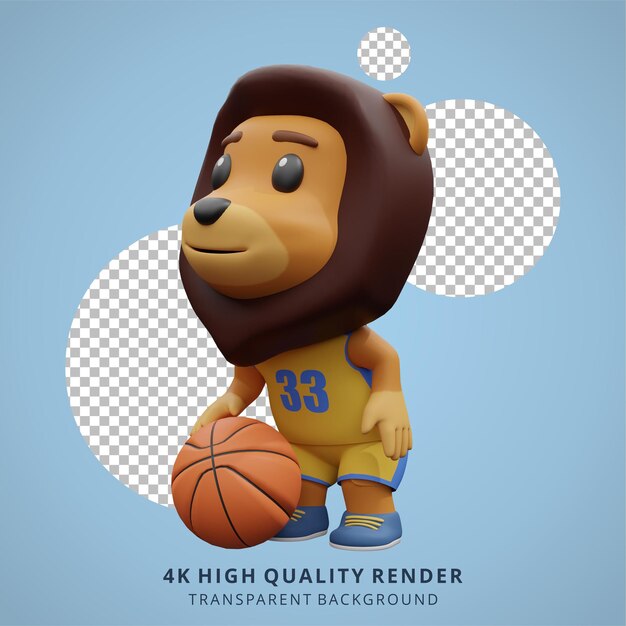 Animal lion cub playing basketball 3D cute character illustration