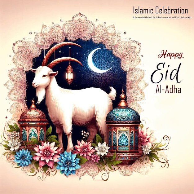 Animal Sacrifice template for Islamic feast of eid al adha Mubarak with Goat and Camel