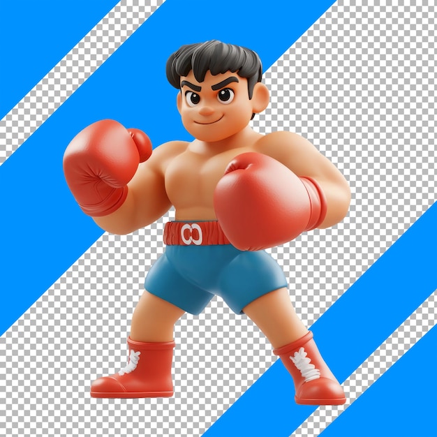 Animated Boxer Character in Red Gloves and Boots with Blue Background