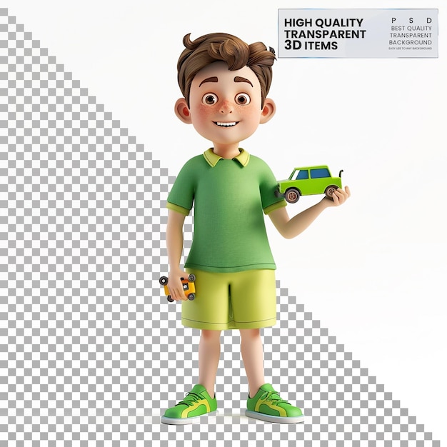 PSD animated boy a 3d animated boy with a cheerful expression on transparent background