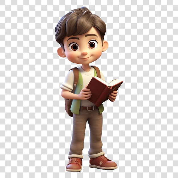 Animated boy reading book