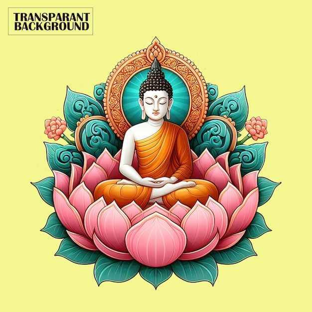 animated cartoon buddha meditating on Vesak day celebration concept