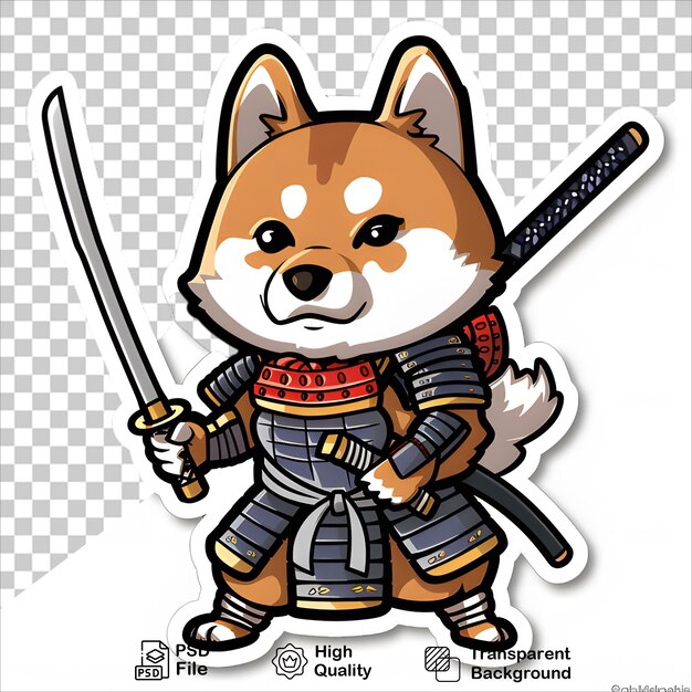 PSD animated dog knight with sword with transparent background