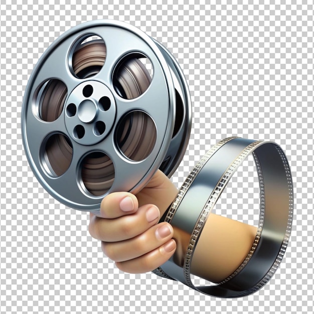 An animated film reel running by hand