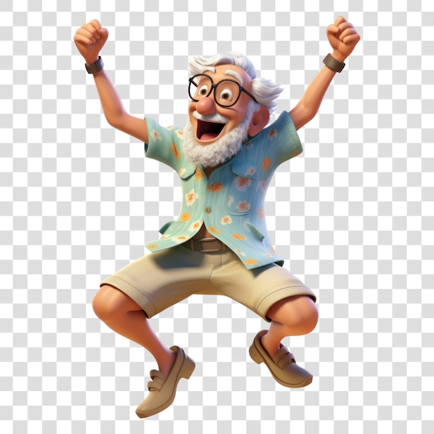 PSD animated joyful elderly man jumping