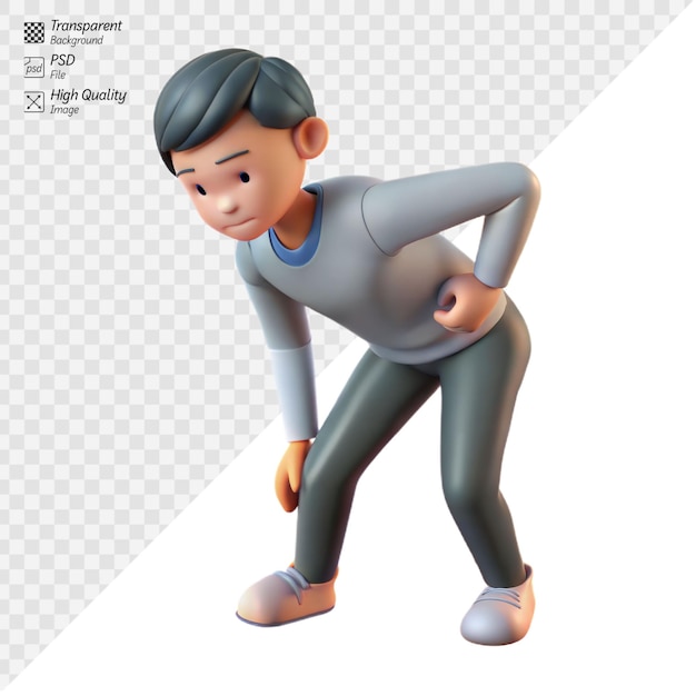 PSD animated person experiencing back pain on a transparent background