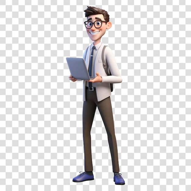 PSD animated professional holding laptop