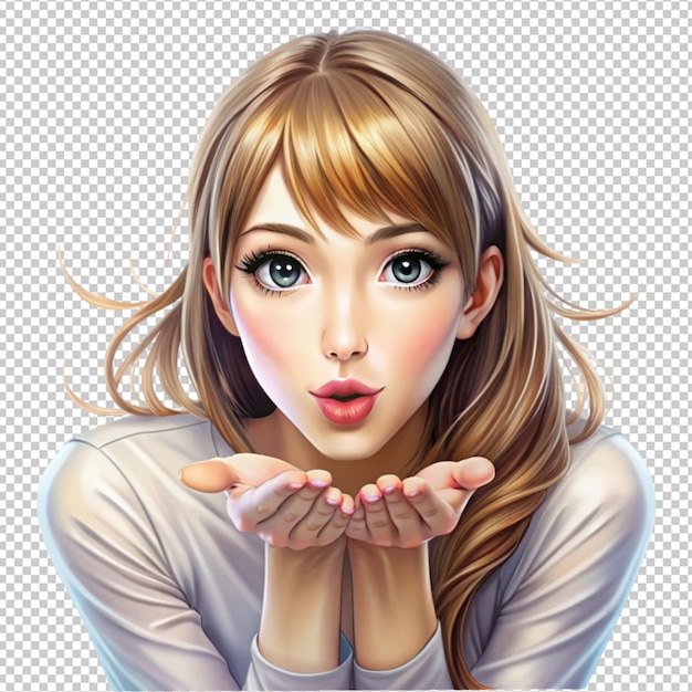 PSD a anime girl give fly kiss