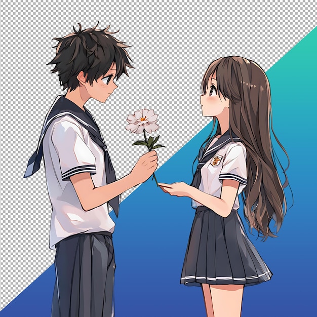 Anime girl giving flower to her crush