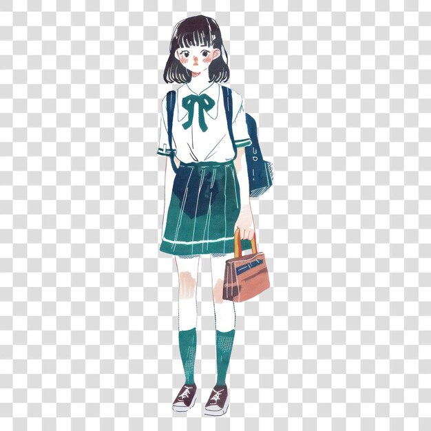 PSD anime schoolgirl illustration with bag