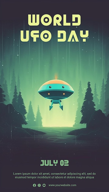 PSD anime style world ufo day poster template