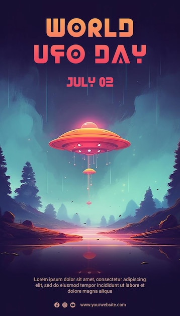 PSD anime style world ufo day poster template