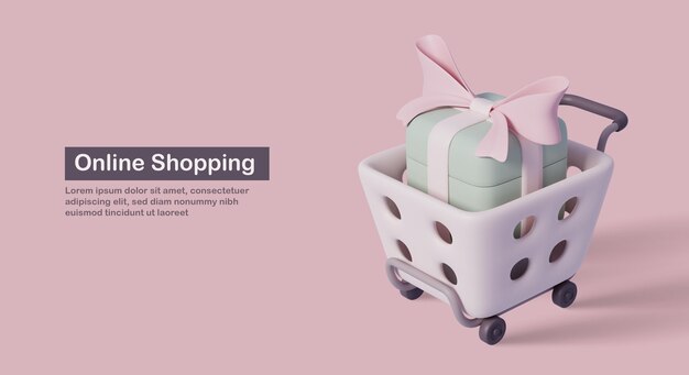 Anniversary Ecommerce shopping online concept cute supermarket basket pink color