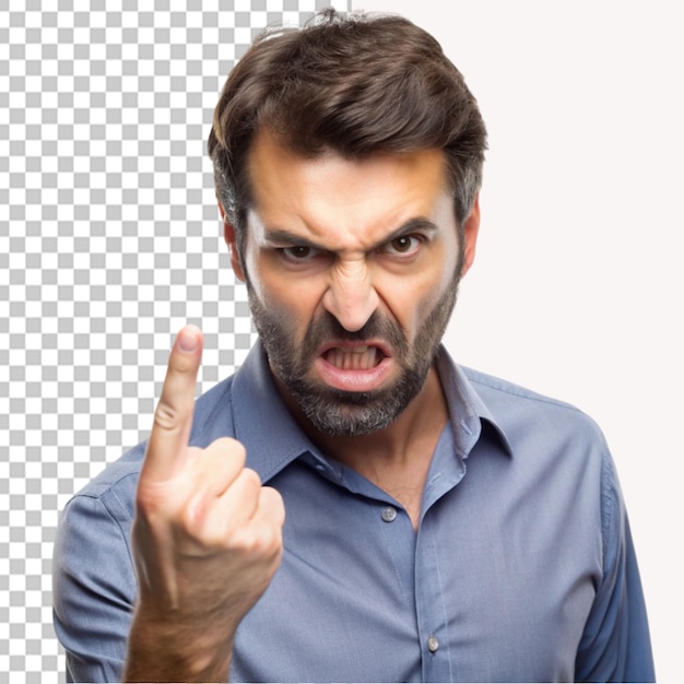 Annoyed man showing a rude gesture on transparent background