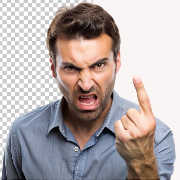 Annoyed man showing a rude gesture on transparent background