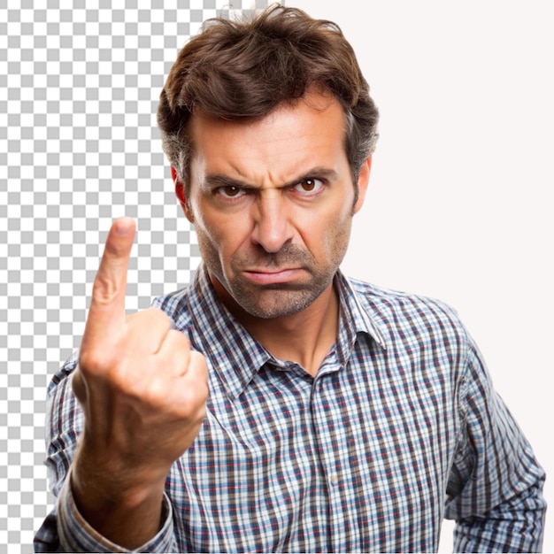 Annoyed man showing a rude gesture on transparent background