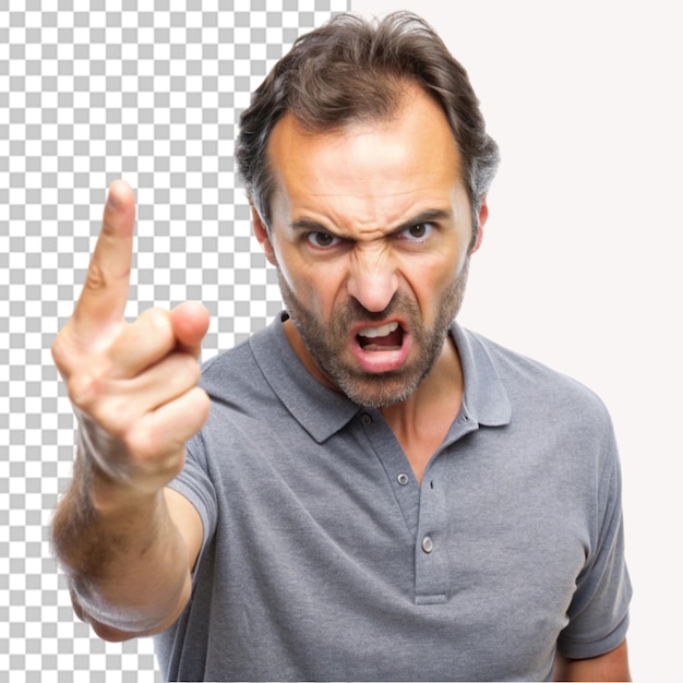 Annoyed man showing a rude gesture on transparent background