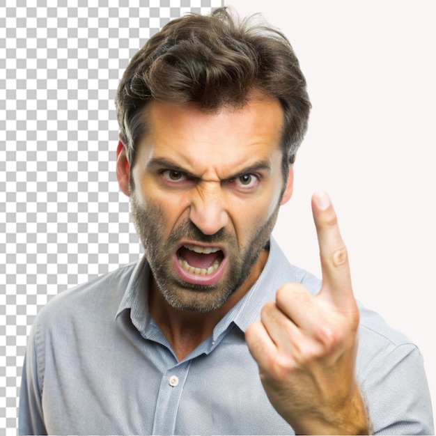 PSD annoyed man showing a rude gesture on transparent background