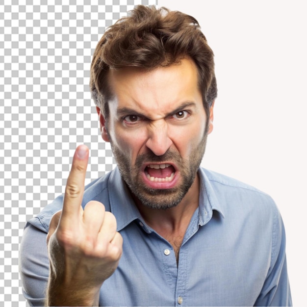 Annoyed man showing a rude gesture on transparent background