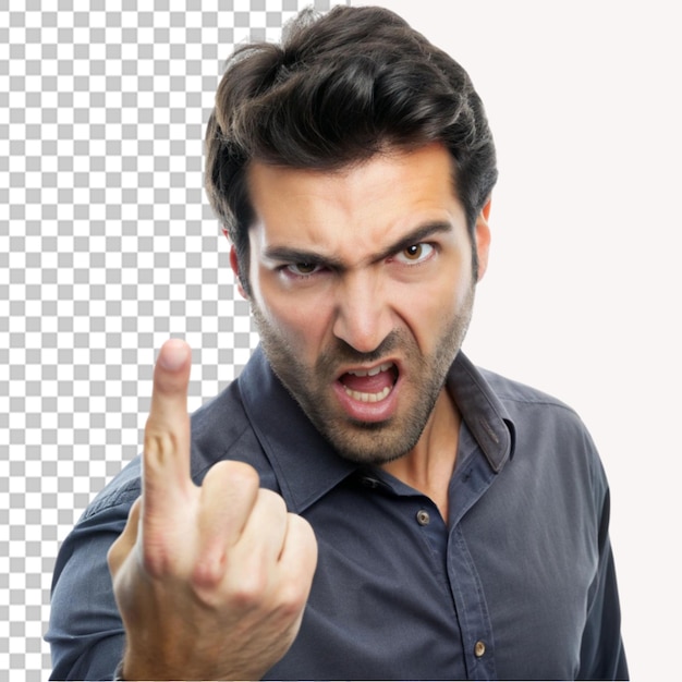 Annoyed man showing a rude gesture on transparent background