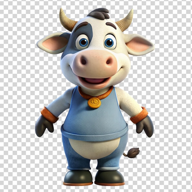 PSD anthropomorphic cow character isolated on transparent background