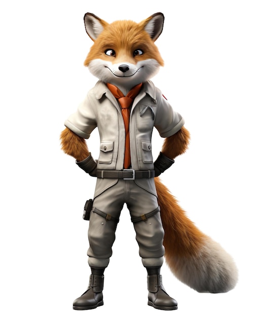 An anthropomorphic fox in a jacket cargo pants and boots Anthropomorphic animals