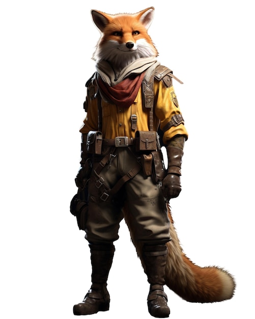 An anthropomorphic fox in a pilot jacket and scarf Anthropomorphic animals