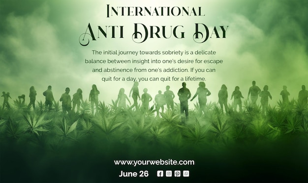 Anti Drug day concept group of conscious people movement against drug on green texture background