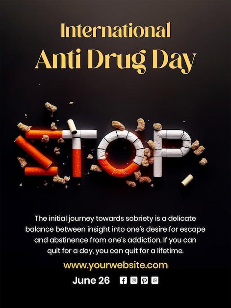 PSD anti drug day concept stop text spelled using cigarettes design on black background