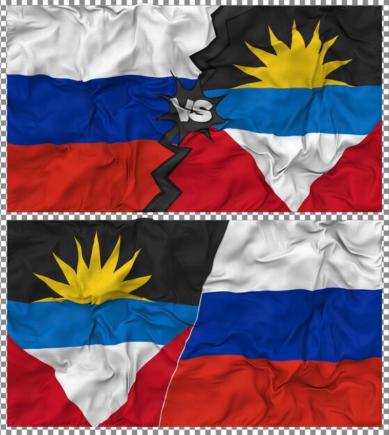 Antigua and Barbuda vs Russia Half Combined Flag Cloth Bump Texture 3D Rendering