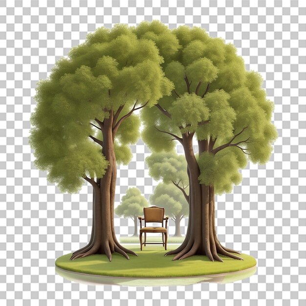 Antique chair with large tree transparent background