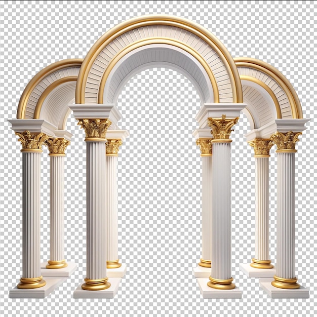 Antique columns set balustrade isolated on white background