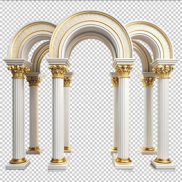 Antique columns set balustrade isolated on white background