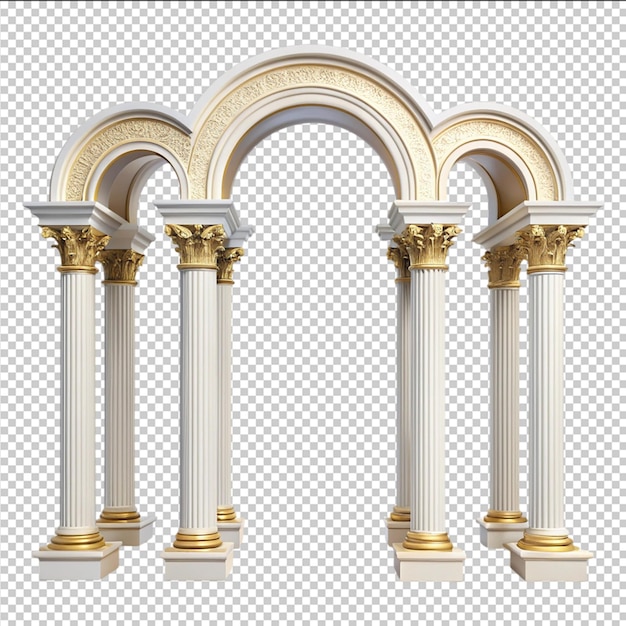 PSD antique columns set balustrade isolated on white background