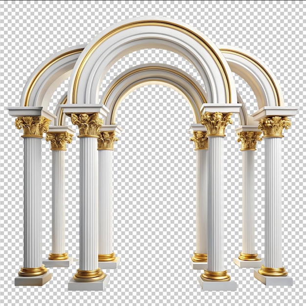 Antique columns set balustrade isolated on white background