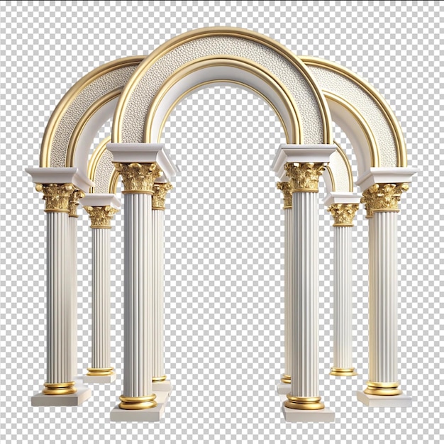 Antique columns set balustrade isolated on white background