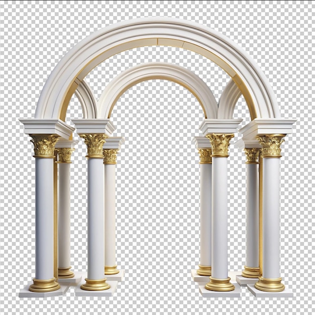 Antique columns set balustrade isolated on white background